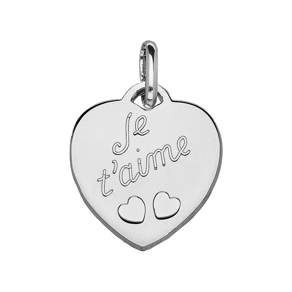 Pendentif en argent coeur gravé « Je t’aime » et découpé 2 petits coeurs