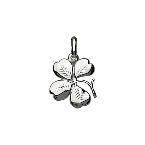 Pendentif en argent trèfle à quatre feuilles nervuré
