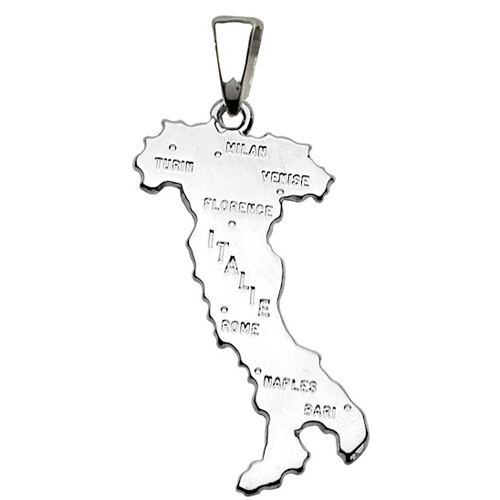 Pendentif en argent rhodié carte d’Italie petit modèle