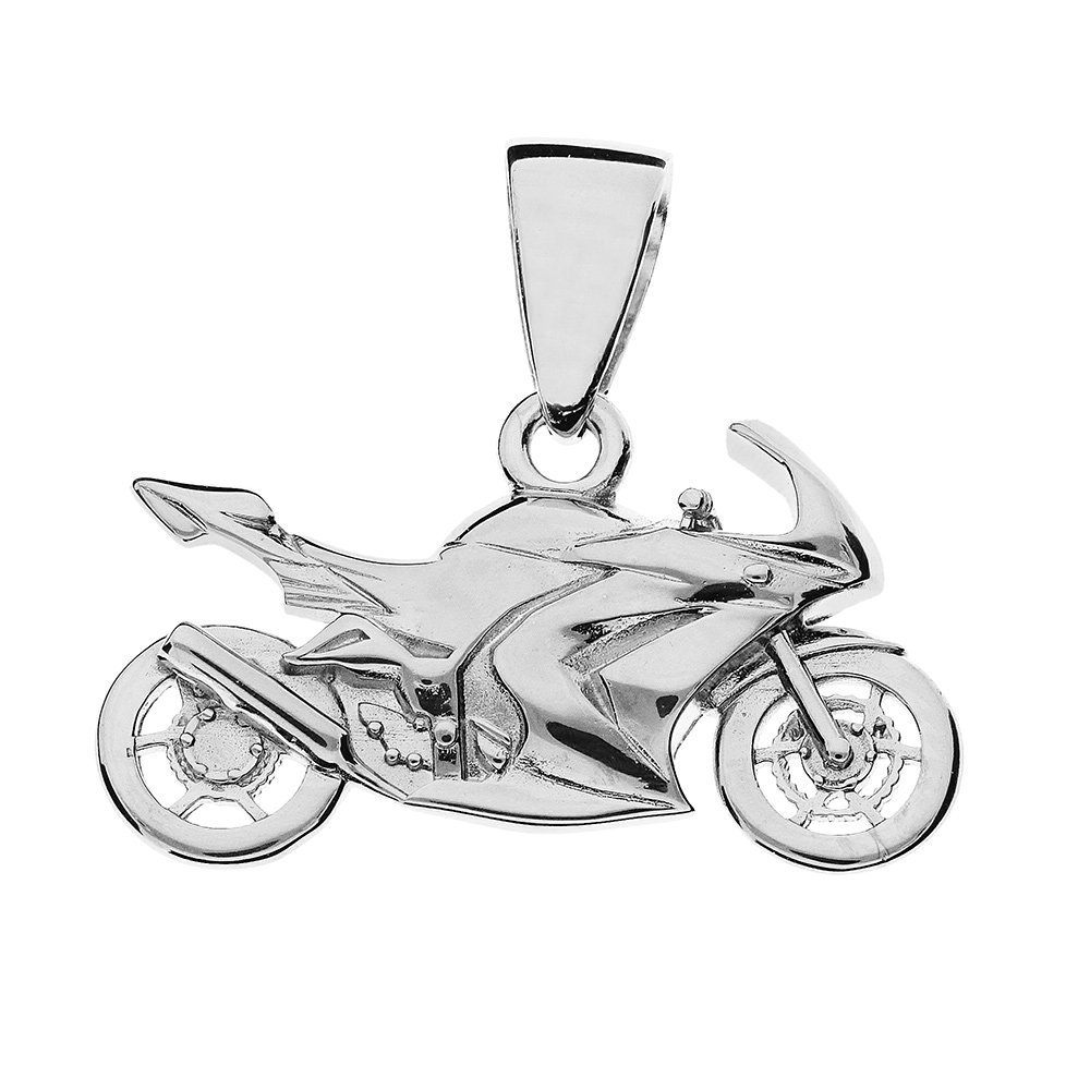 Pendentif en argent moto de course
