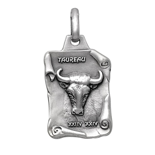 Pendentif en argent vieilli parchemin zodiaque Taureau
