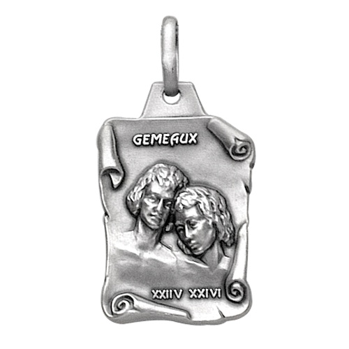 Pendentif en argent vieilli parchemin zodiaque Gémeaux