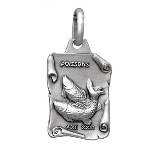 Pendentif en argent vieilli parchemin zodiaque Poissons