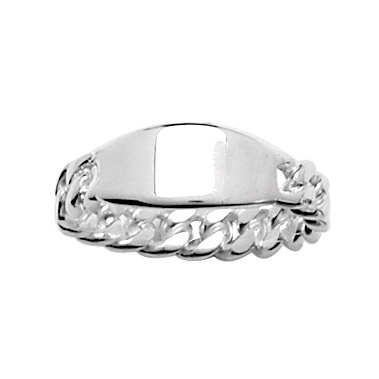 Bague chaîne en argent avec plaque tonneau à graver