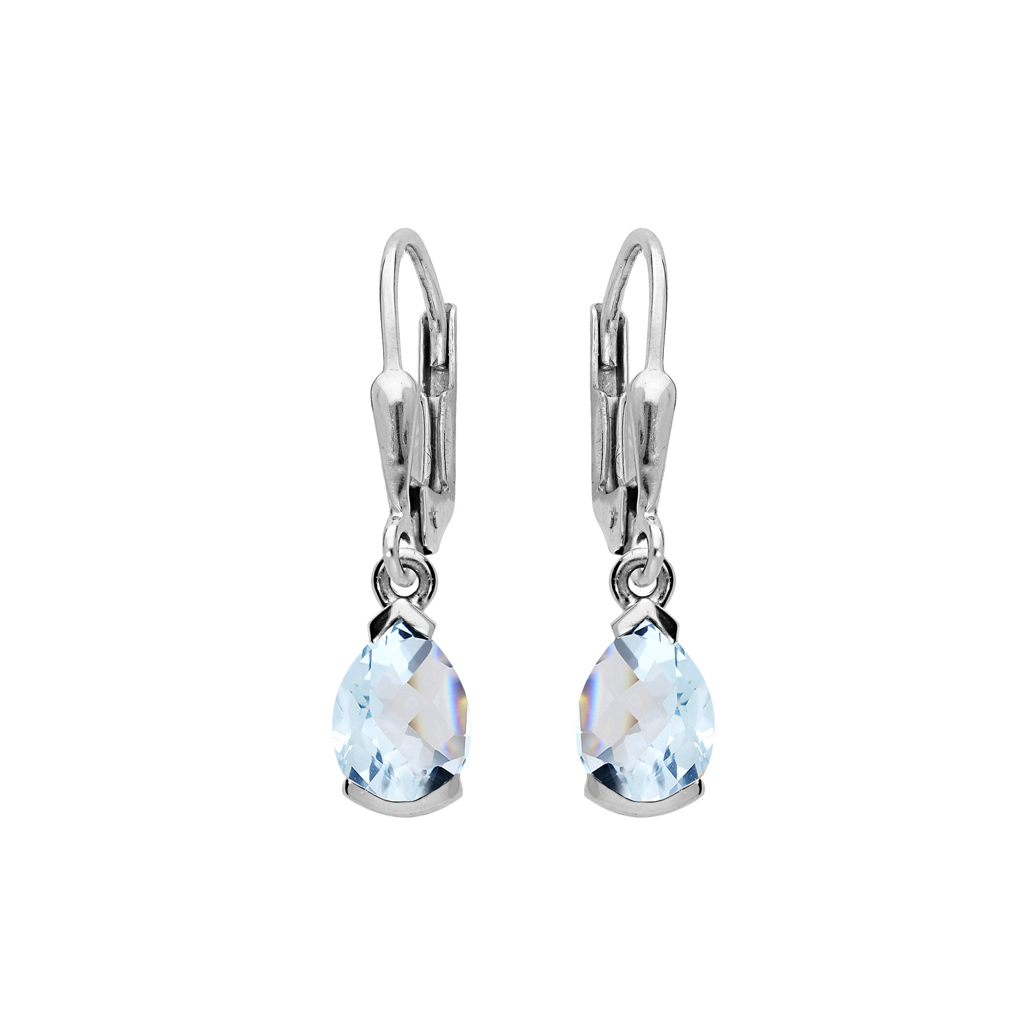 Boucles d’oreille en argent rhodié forme poire Topaze bleu véritable 7x5mm et fermoir dormeuse