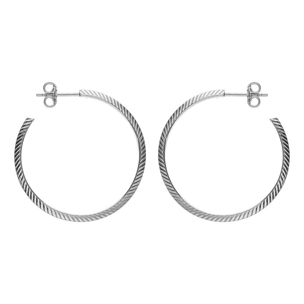 Créoles tige argent rhodié tube triangle 30mm