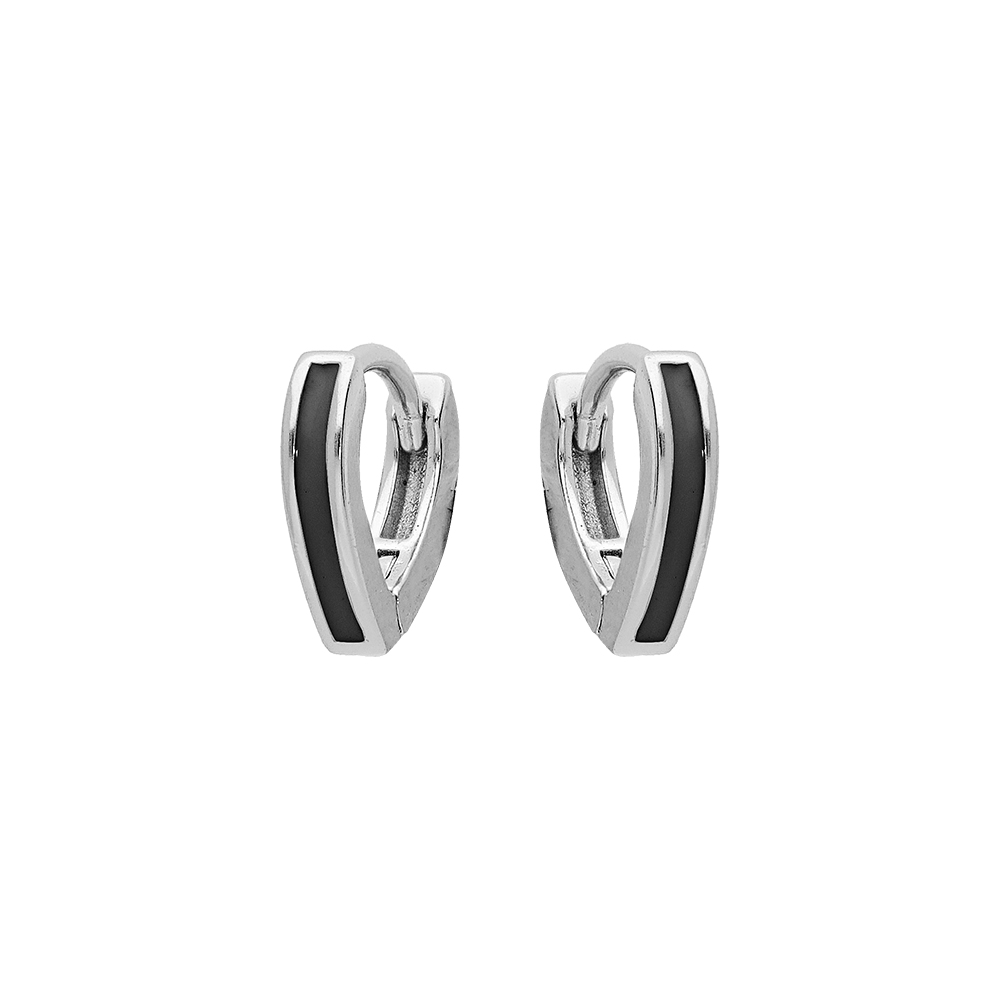 Créoles en argent rhodié articulée forme v couleur noire