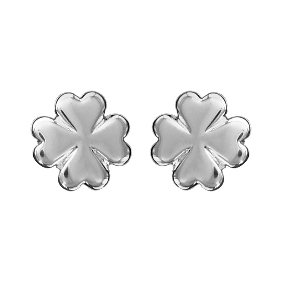 Boucles d’oreilles en argent trèfle à 4 feuilles lisse et fermoir poussette