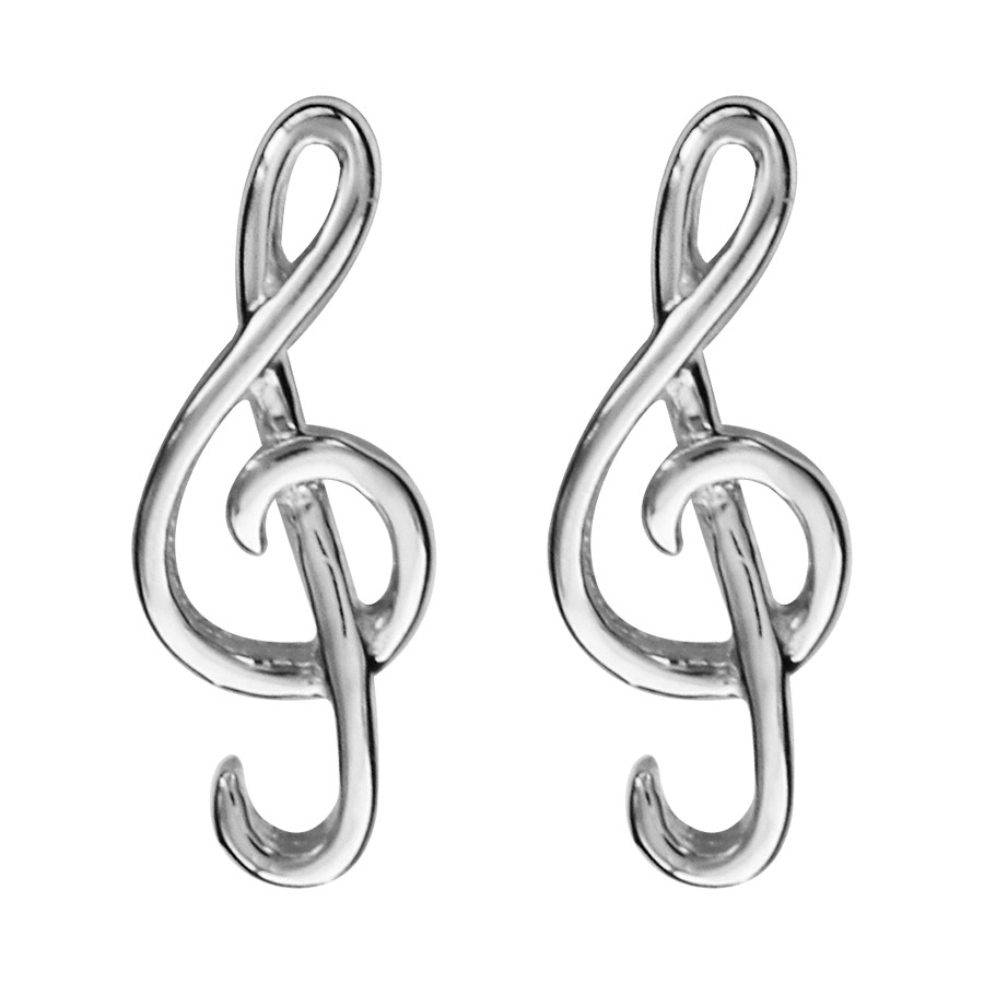 Boucles d’oreilles en argent rhodié clef de sol et fermoir poussette