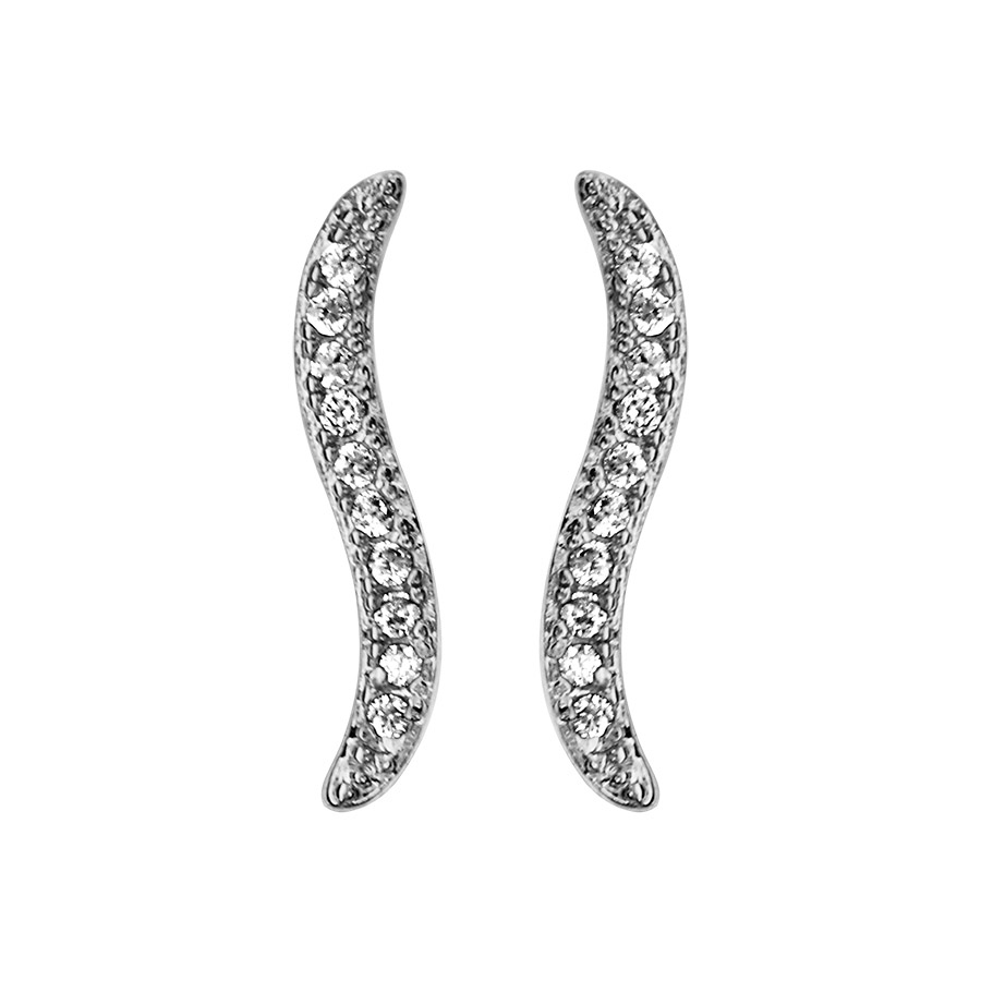 Boucles d’oreilles en argent rhodié vague en oxydes blancs et fermoir poussette