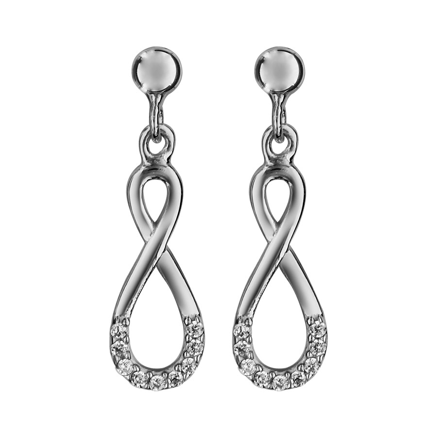 Boucles d’oreilles pendantes en argent rhodié infini suspendu et oxydes blancs sertis et fermoir poussette