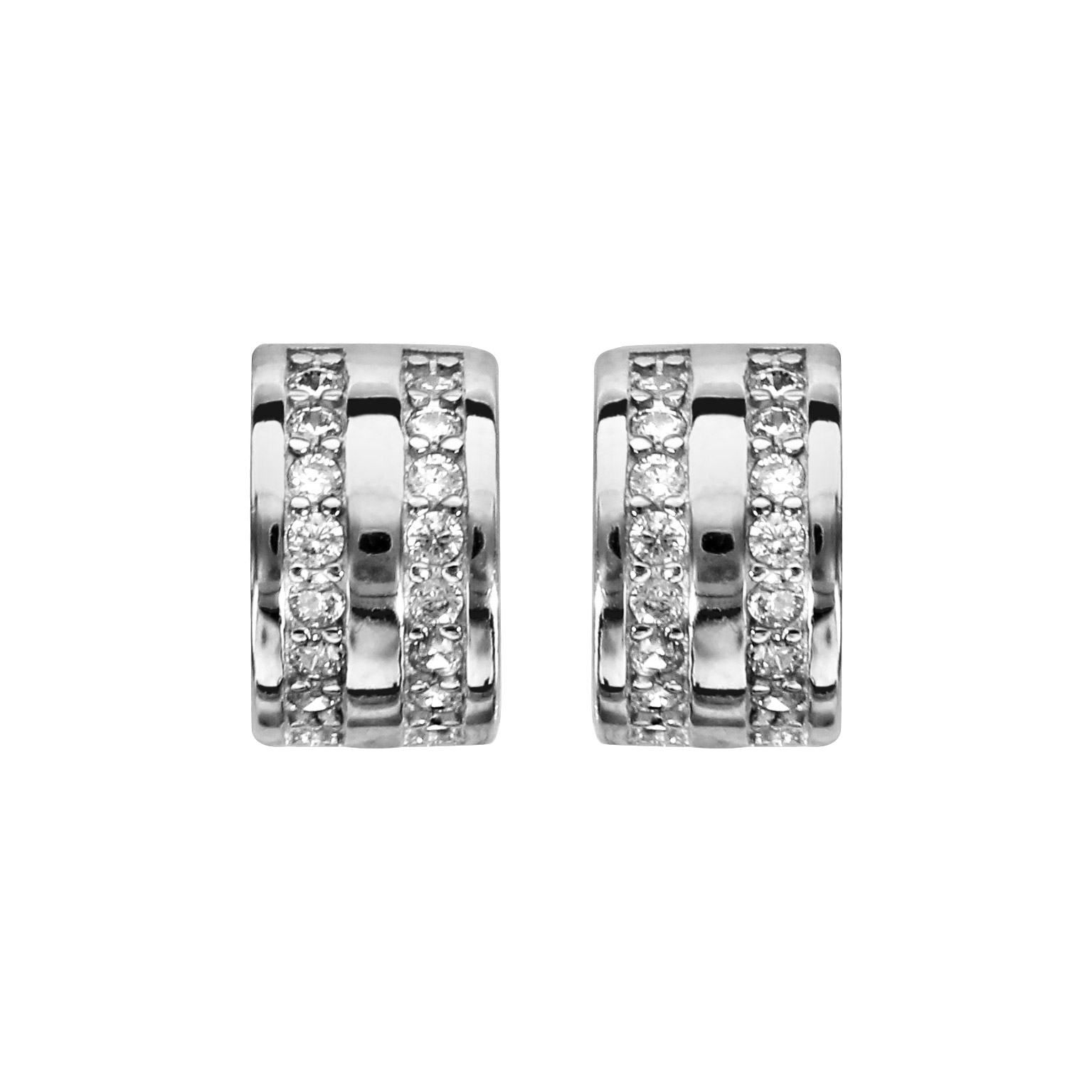 Créoles en argent fantaisies 2 rangs d’oxydes blancs fermoir poussette