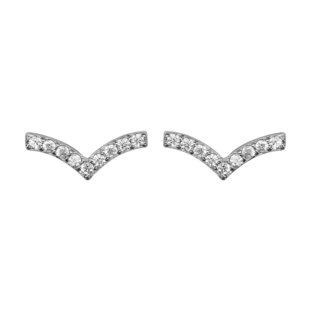 Boucles d’oreilles en argent rhodié petit vague ornée d’oxydes blancs sertis et fermoir poussette