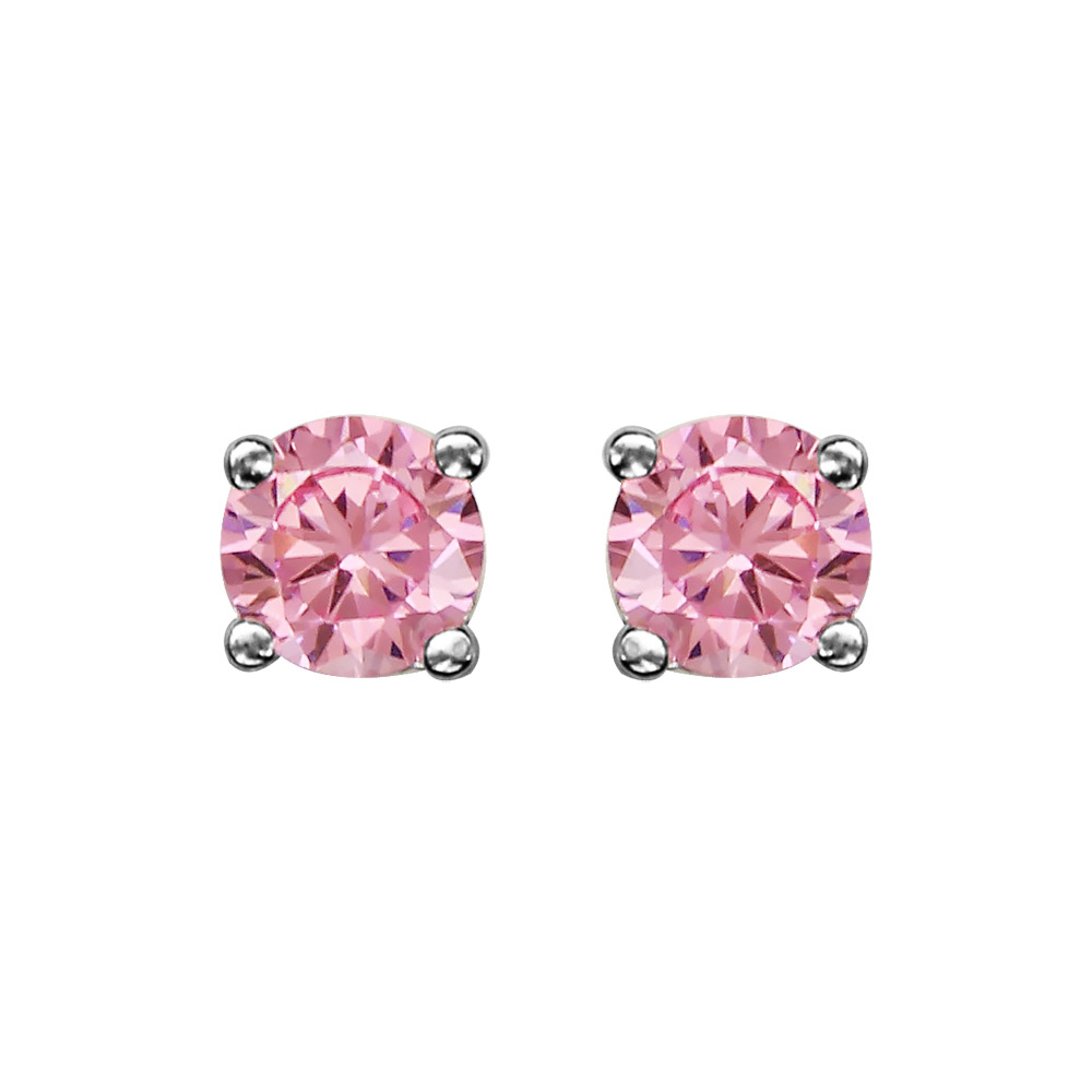 Boucles d’oreilles en argent rhodié oxyde rond rose de 4mm sertis griffes et fermoir poussette