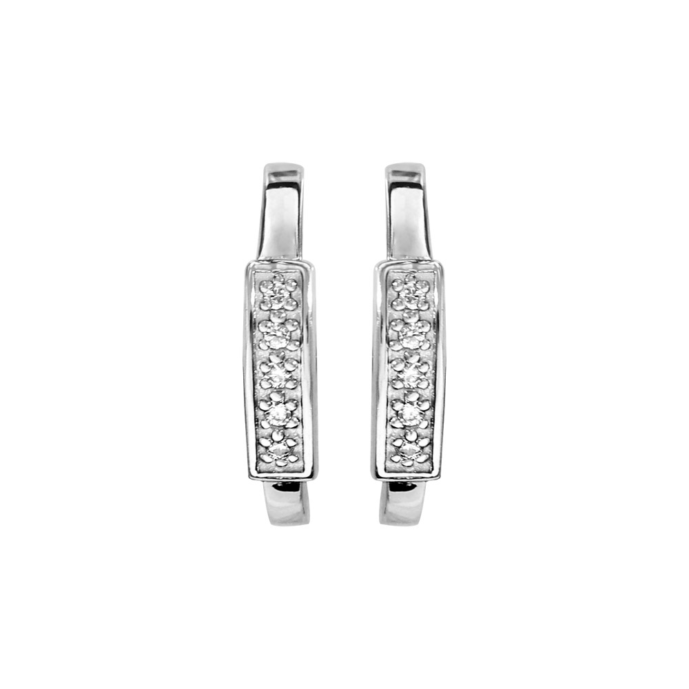 Créoles en argent rhodié fantaisies bande lisse et oxydes blancs fermoir poussette