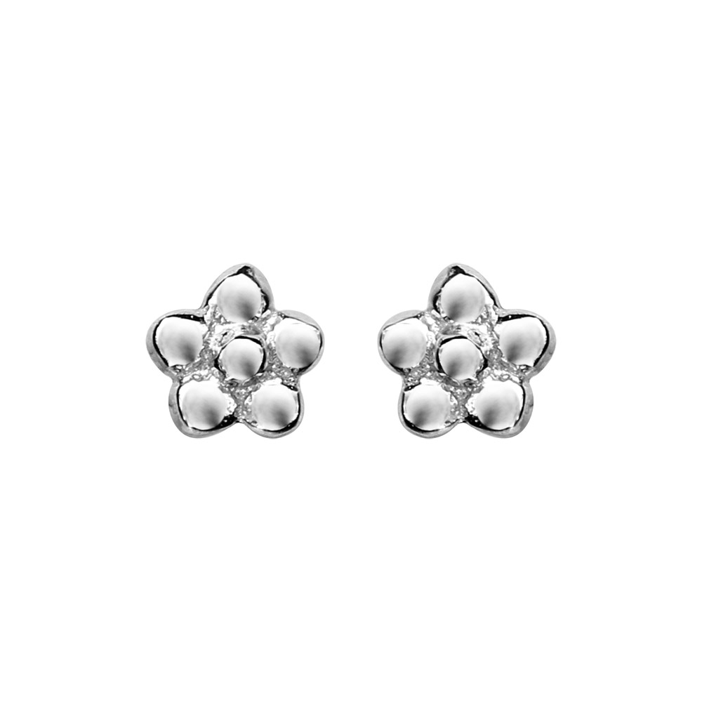 Boucles d’oreilles en argent rhodié petite fleur et fermoir poussette