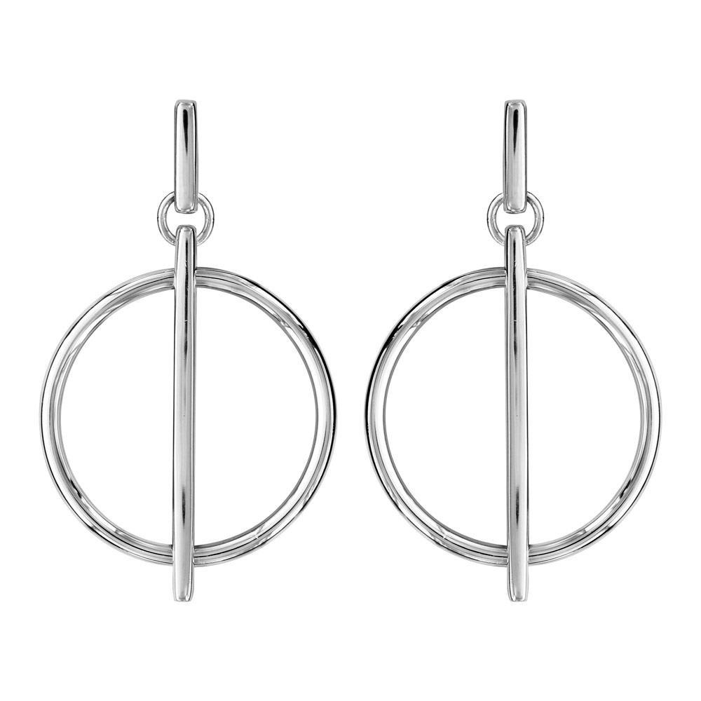 Boucles d&rsquo;oreilles pendantes en argent rhodié anneau avec tige lisse verticale et fermoir poussette