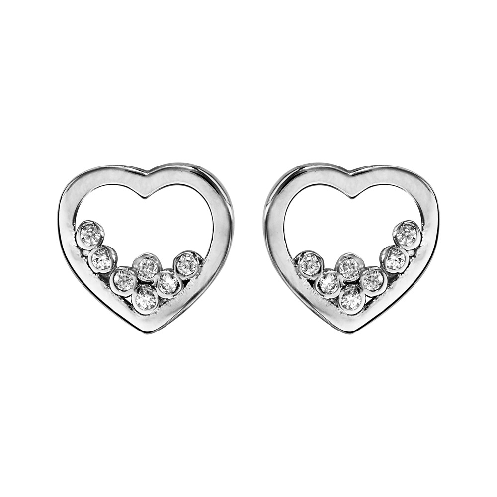 Boucles d&rsquo;oreilles en argent rhodié coeur 7 oxydes blancs sertis fermoir poussette