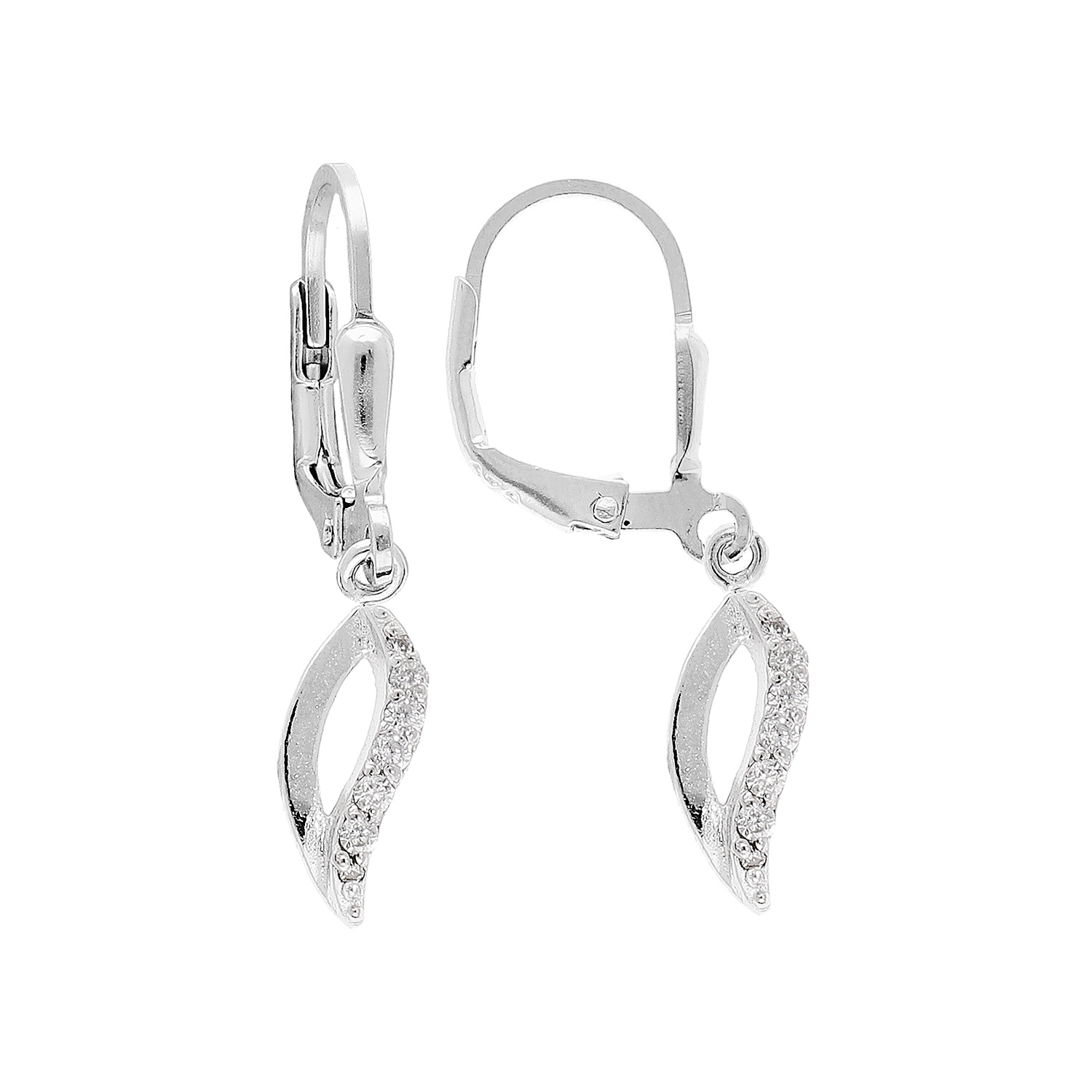 Boucles d&rsquo;oreilles en argent rhodié dormeuse vague oxyde blanc serti