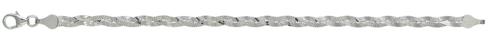 Bracelet en argent 3 chaînes mailles plates tressées dont 1 diamantée