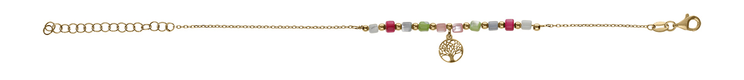 Bracelet argent doré pampille arbre de vie et perles nacre véritable teintée réglable 16 à 19cm