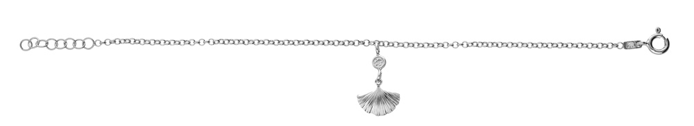 Bracelet en argent rhodié chaîne avec pampille pétale et 1 oxyde blanc serti clos 16+2cm