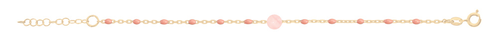 Bracelet en argent et dorure jaune chaîne avec perles rose et Quartz rose véritable 16+3cm