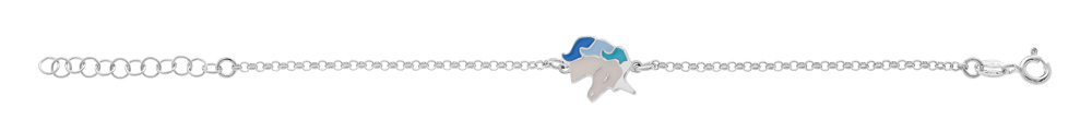Bracelet en argent rhodié chaîne avec licorne blanche et bleue 13+3cm