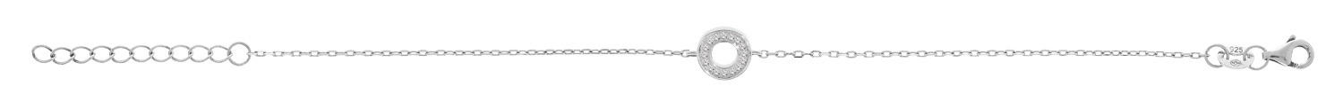 Bracelet en argent rhodié chaîne avec cercle oxydes blancs sertis 16+3cm