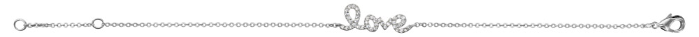 Bracelet en argent rhodié chaîne avec « love » orné d&rsquo;oxydes blancs sertis au milieu – longueur 16cm + 2cm de rallonge