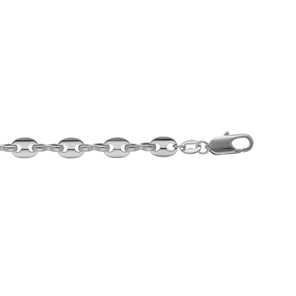 Bracelet en argent chaîne maille grains de café largeur 6mm et longueur 18cm