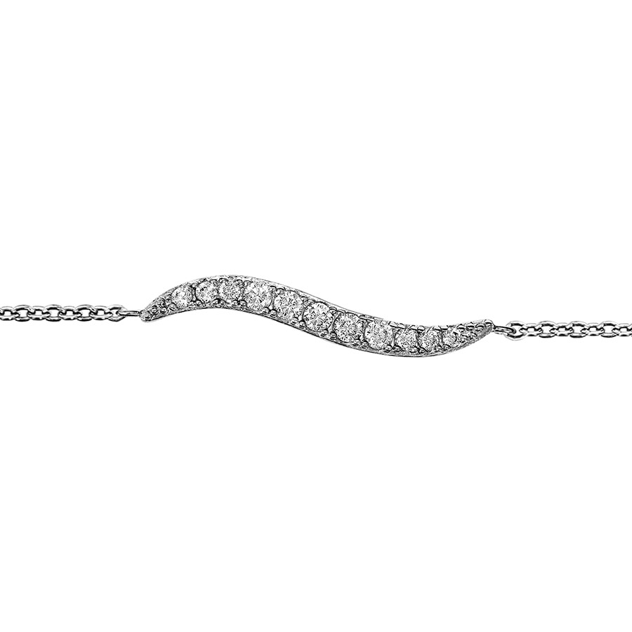 Bracelet en argent rhodié chaîne avec au milieu 1 vague en oxydes blancs – longueur 16cm + 2cm de rallonge
