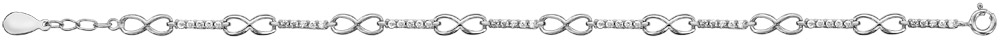 Bracelet en argent rhodié alternance de rails d’oxydes blancs sertis et symboles infini – longueur 17cm + 1cm de rallonge