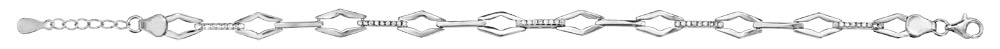 Bracelet en argent rhodié alternance d’anneaux en forme de losange et de barrettes lisses et ornées d’oxydes blancs sertis – longueur 17cm + 2cm de rallonge