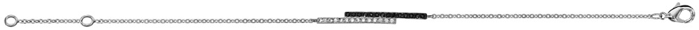 Bracelet en argent rhodié chaîne avec 2 bâtons superposés, 1 orné d’oxydes blancs sertis et l’autre d’oxydes noirs – longueur 16cm + 2cm de rallonge