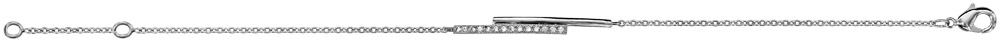 Bracelet en argent rhodié chaîne avec 2 bâtons superposés, 1 lisse et l’autre orné d’oxydes blancs sertis – longueur 16cm + 2cm de rallonge