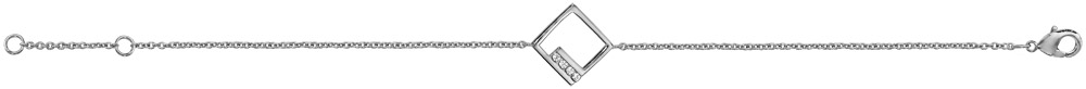 Bracelet en argent rhodié chaîne avec au milieu carré ajouré et oxydes blancs sertis – longueur 16cm + 2cm de rallonge