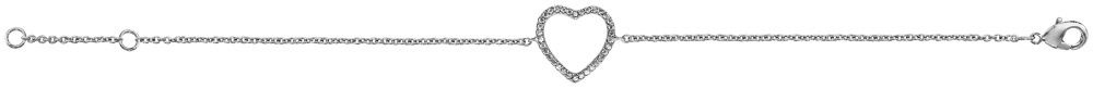 Bracelet en argent rhodié chaîne avec coeur fin ajouré orné d’oxydes blancs – longueur 16cm + 1,5cm de rallonge