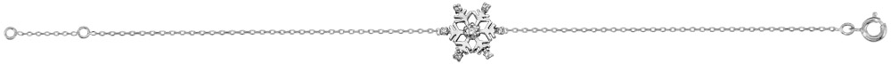 Bracelet en argent rhodié chaîne avec 1 petit flocon de neige orné d’oxydes blancs sertis au milieu – longueur 16cm + 2cm de rallonge