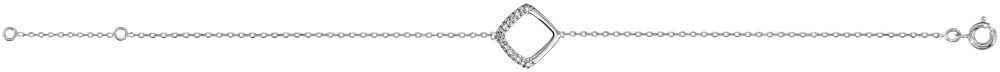 Bracelet en argent rhodié chaîne avec carré ajouré avec moitié ornée d’oxydes blancs sertis au milieu – longueur 16cm + 2cm de rallonge