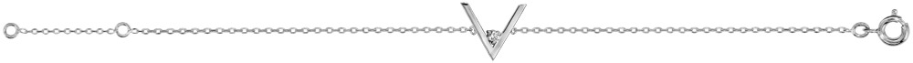 Bracelet en argent rhodié chaîne avec au milieu forme V avec 1 oxyde blanc dans la pointe – longueur 16cm + 2cm de rallonge