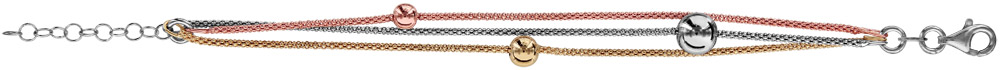 Bracelet en argent rhodié et dorure jaune et rose 3 chaînes rondes, 1 de chaque couleur – longueur 16cm + 3cm de rallonge