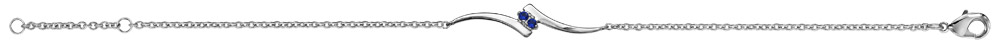 Bracelet en argent rhodié collection joaillerie chaîne avec au milieu 2 virgules lisses qui se rejoignent et 2 oxydes bleus au milieu – longueur 16cm + 2cm de rallonge