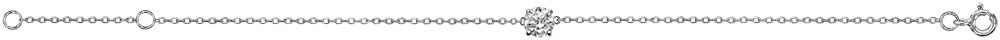 Bracelet en argent rhodié chaîne avec au milieu 1 oxyde blanc de 5mm serti 4 griffes – longueur 18cm réglable 16cm