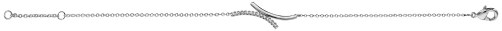 Bracelet en argent rhodié chaîne avec au milieu 2 courbes collées dont 1 lisse et l’autre ornée d’oxydes blancs – longueur 16cm + 2cm de rallonge