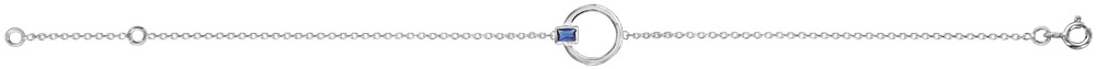 Bracelet en argent rhodié chaîne avec au milieu 1 anneau avec élément rectangulaire orné d’1 oxyde bleu foncé – longueur 16cm + 2cm de rallonge
