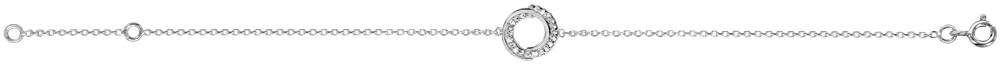 Bracelet en argent rhodié chaîne avec au milieu 1 cercle en 2 brins enroulés dont 1 lisse et l’autre orné d’oxydes blancs sertis – longueur 16cm + 2cm de rallonge