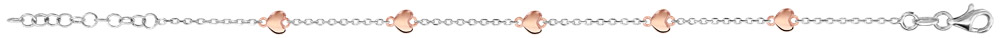 Bracelet en argent rhodié chaînes alternée de coeurs dorés rose – longueur 16cm + 3cm de rallonge