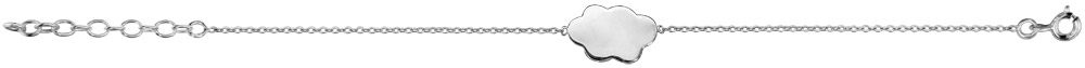 Bracelet en argent rhodié chaîne avec au milieu 1 nuage plat et lisse – longueur 15cm + 3cm de rallonge