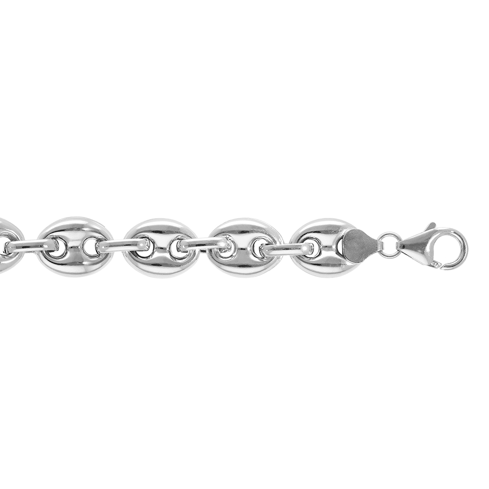 Bracelet en argent chaîne maille grains de café largeur 11mm et longueur 21cm